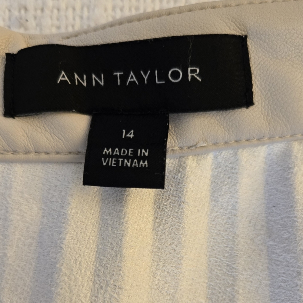 Luxurious Ann Taylor Ecru Ivory Stone Faux Leather Pleated Skirt Size 14 Women - Picture 3 of 7